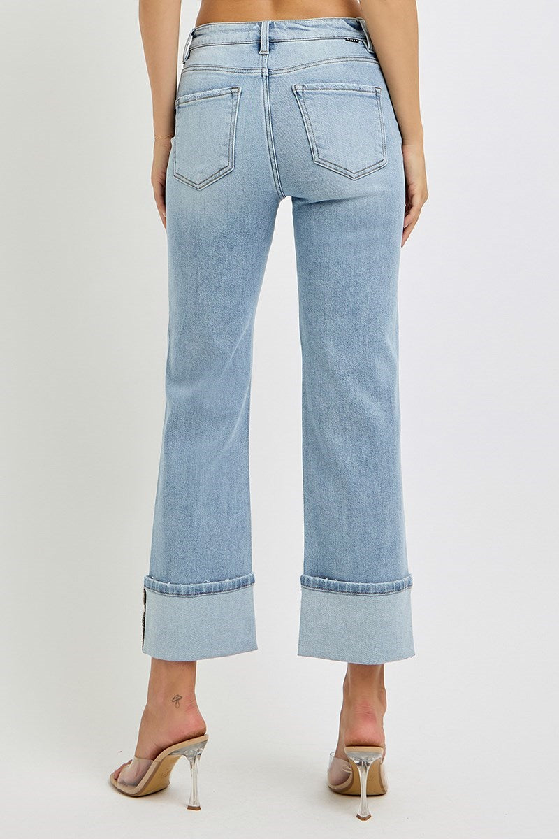 Risen High Rise-Ankle Straight-Wide Cuffed Jeans