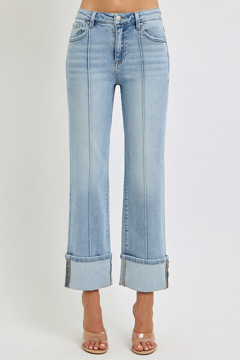 Risen High Rise-Ankle Straight-Wide Cuffed Jeans