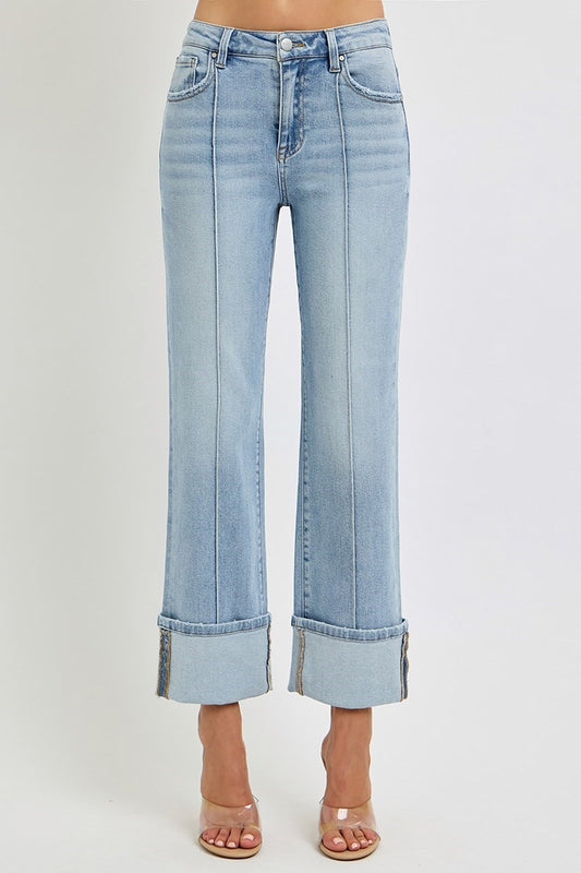 Risen High Rise-Ankle Straight-Wide Cuffed Jeans