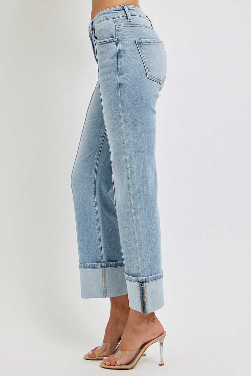 Risen High Rise-Ankle Straight-Wide Cuffed Jeans