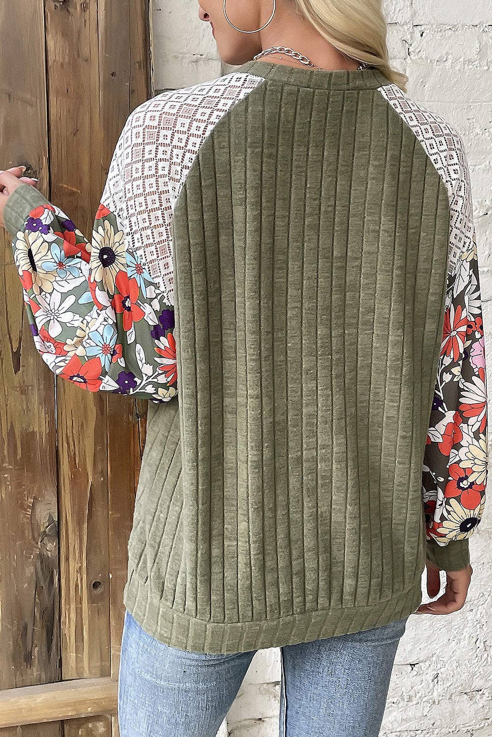 Floral Patchwork Raglan Sleeve Blouse Plus Size