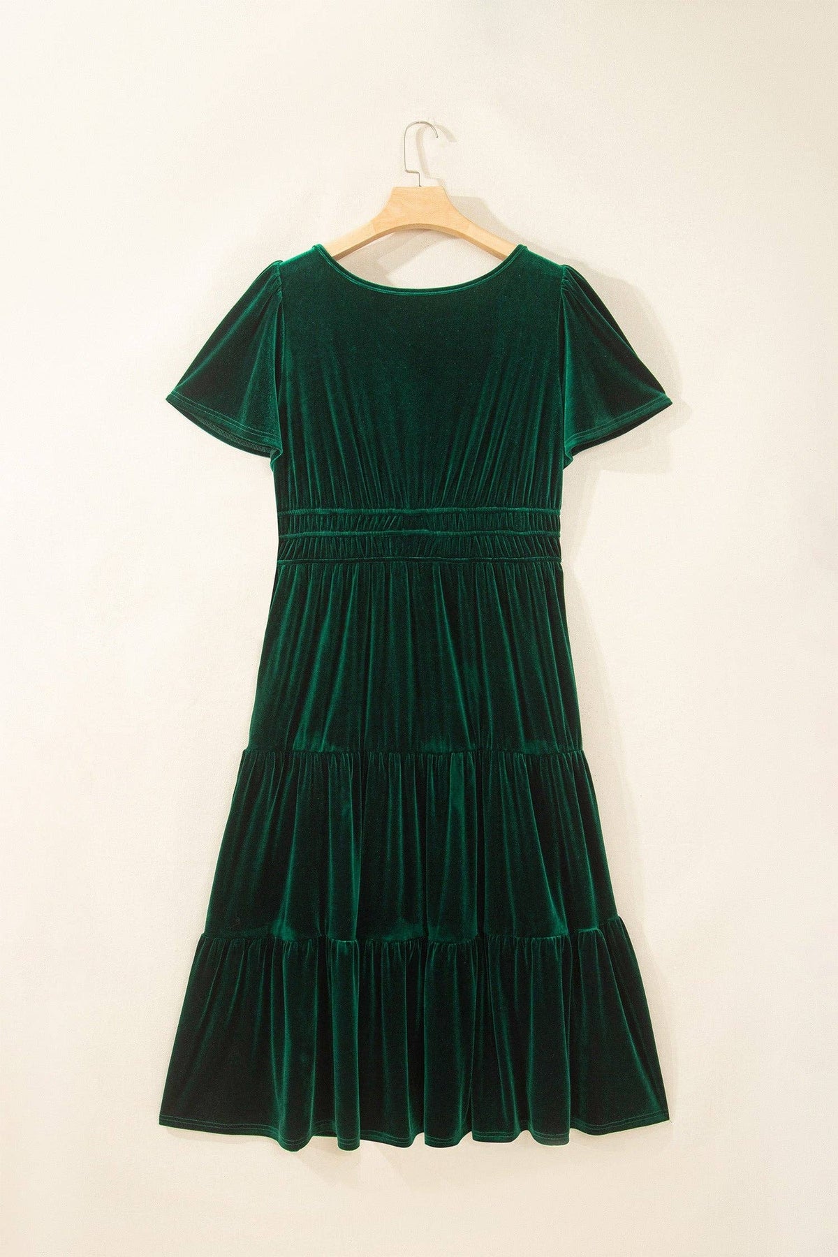 LALA LOO Plus Size Velvet Shirred Waist Tiered Maxi Dress