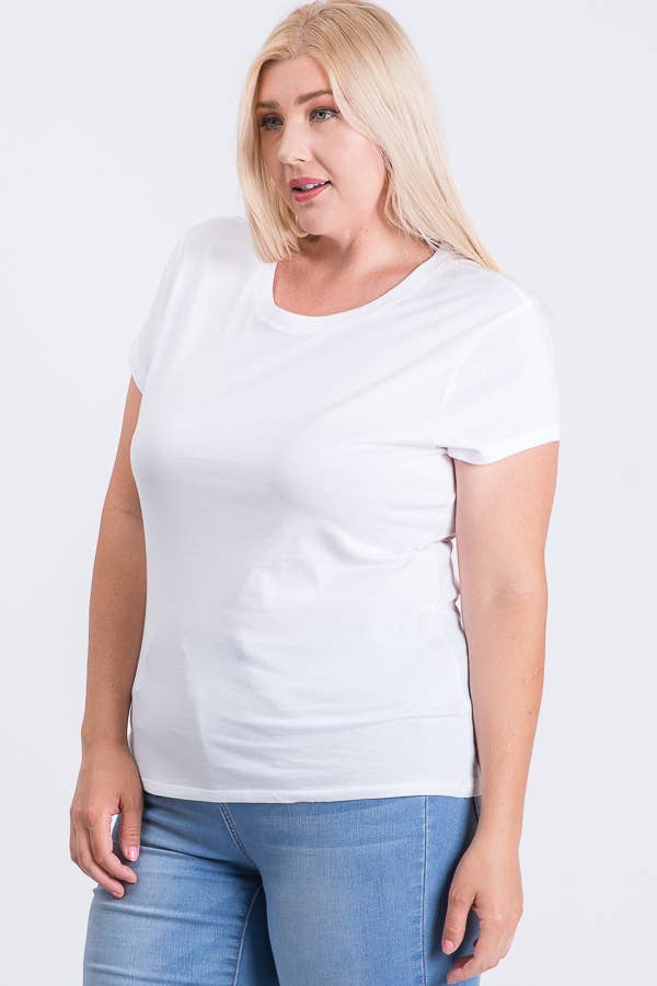 Plus Size Round Neck Basic Solid Tee Cotton Top