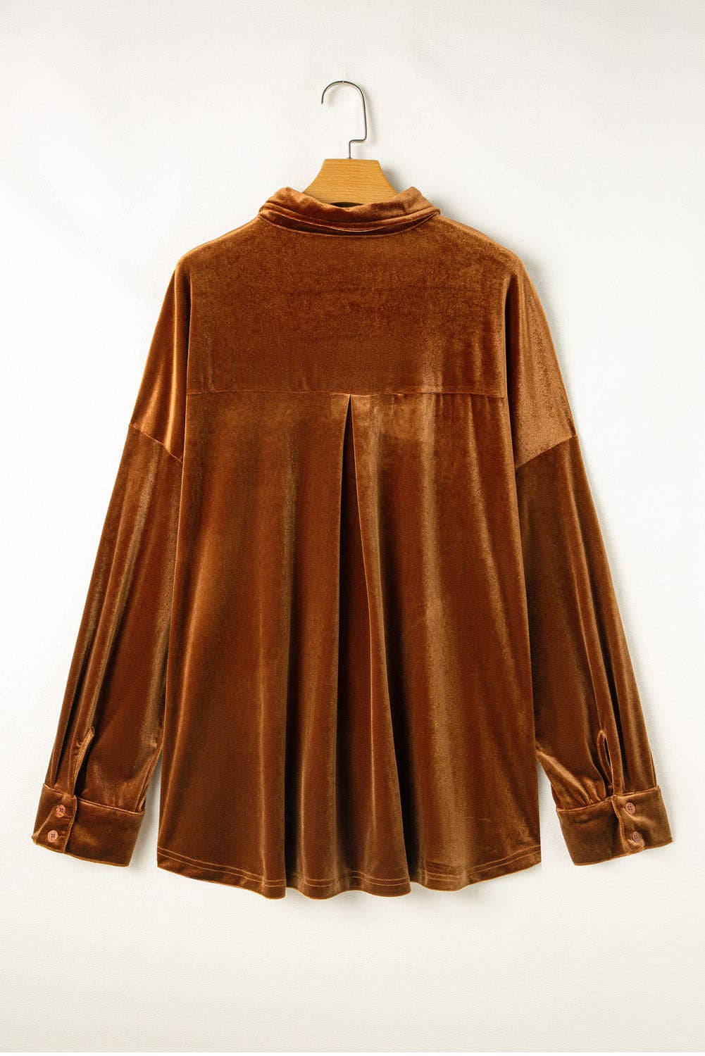 Plus Size Velvet Button-Up Pocketed Drop Shoulder Shirt