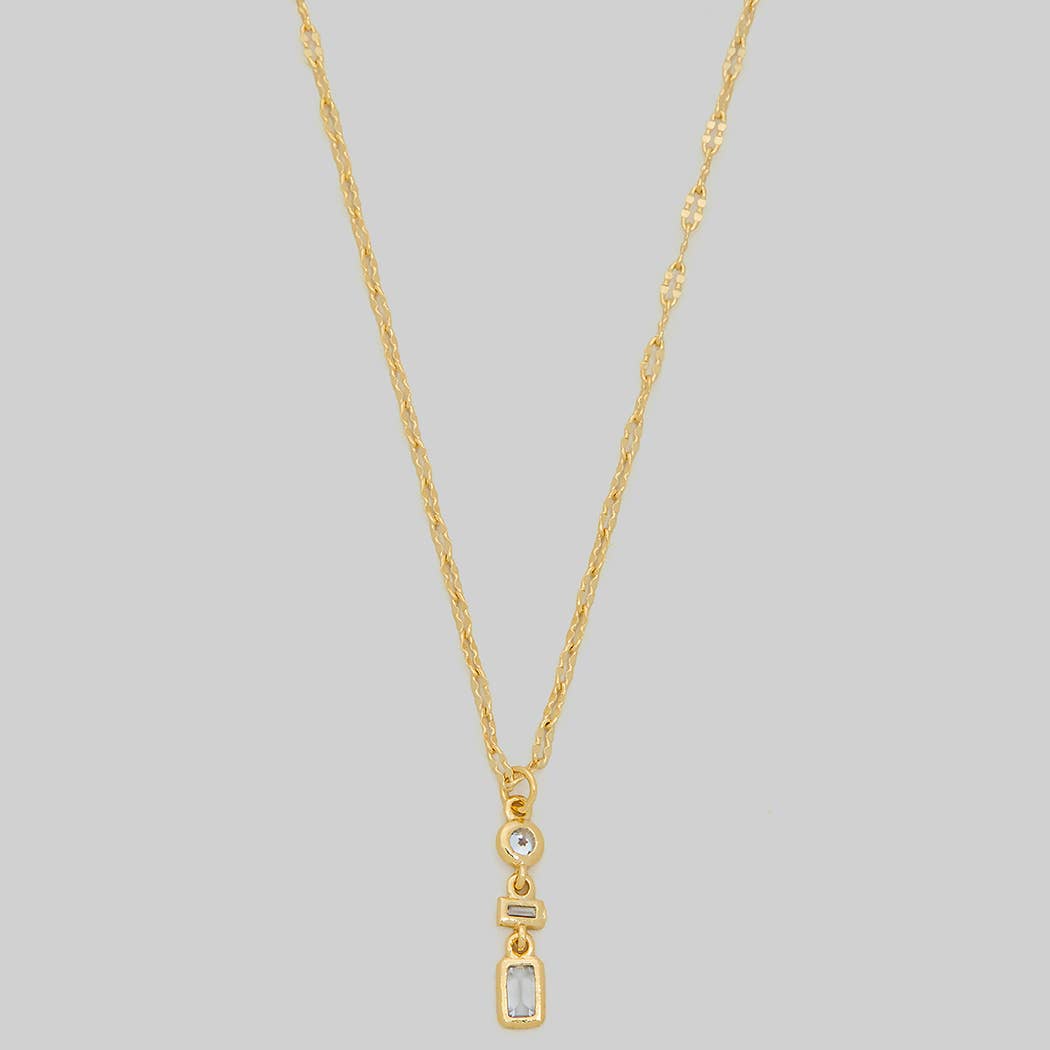 ROUND BAGUETTE CZ THREE DROP PENDANT NECKLACE