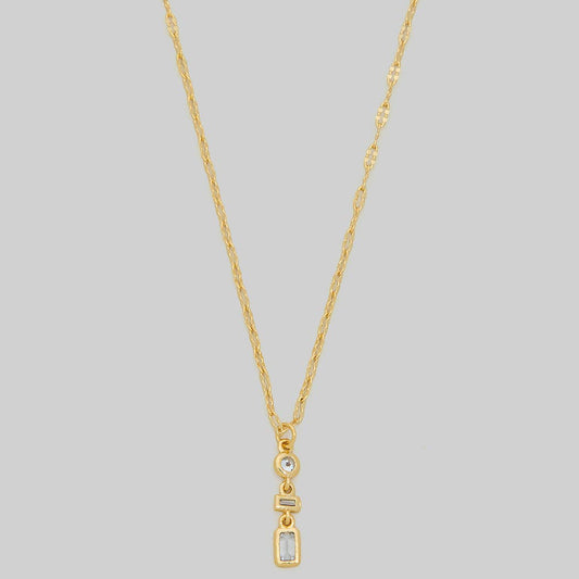 ROUND BAGUETTE CZ THREE DROP PENDANT NECKLACE