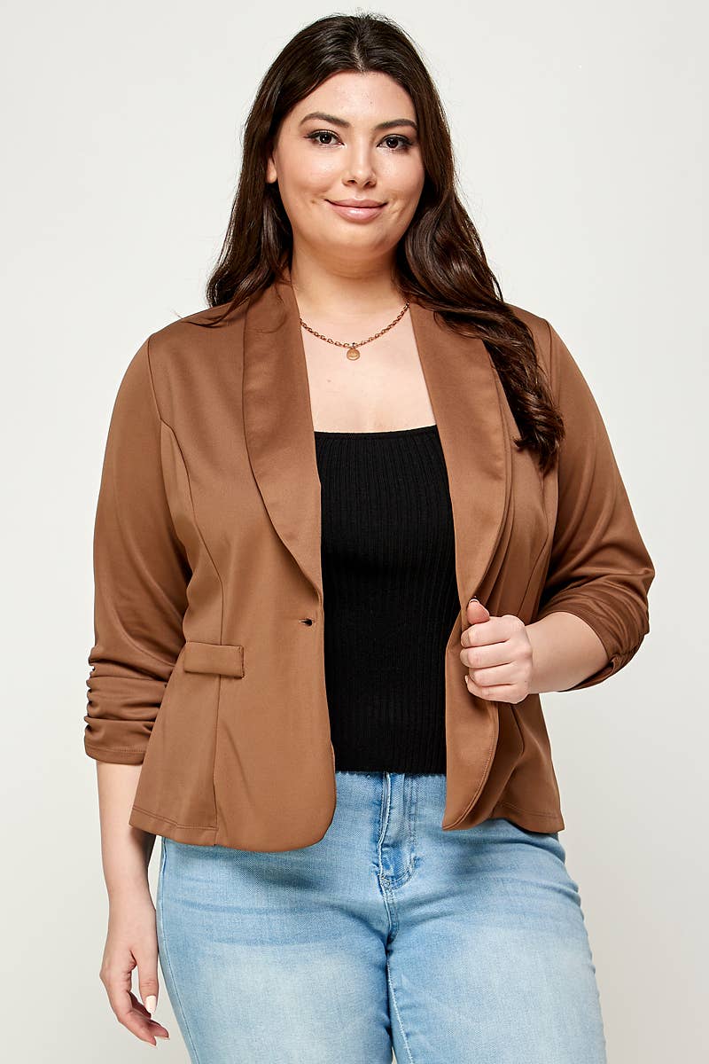 Plus Size Blazer Jacket With Ruched Sleeves - WG17604-2J