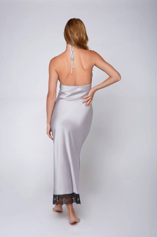 Tess Plus Size Long Stretch Satin Gown with Lace