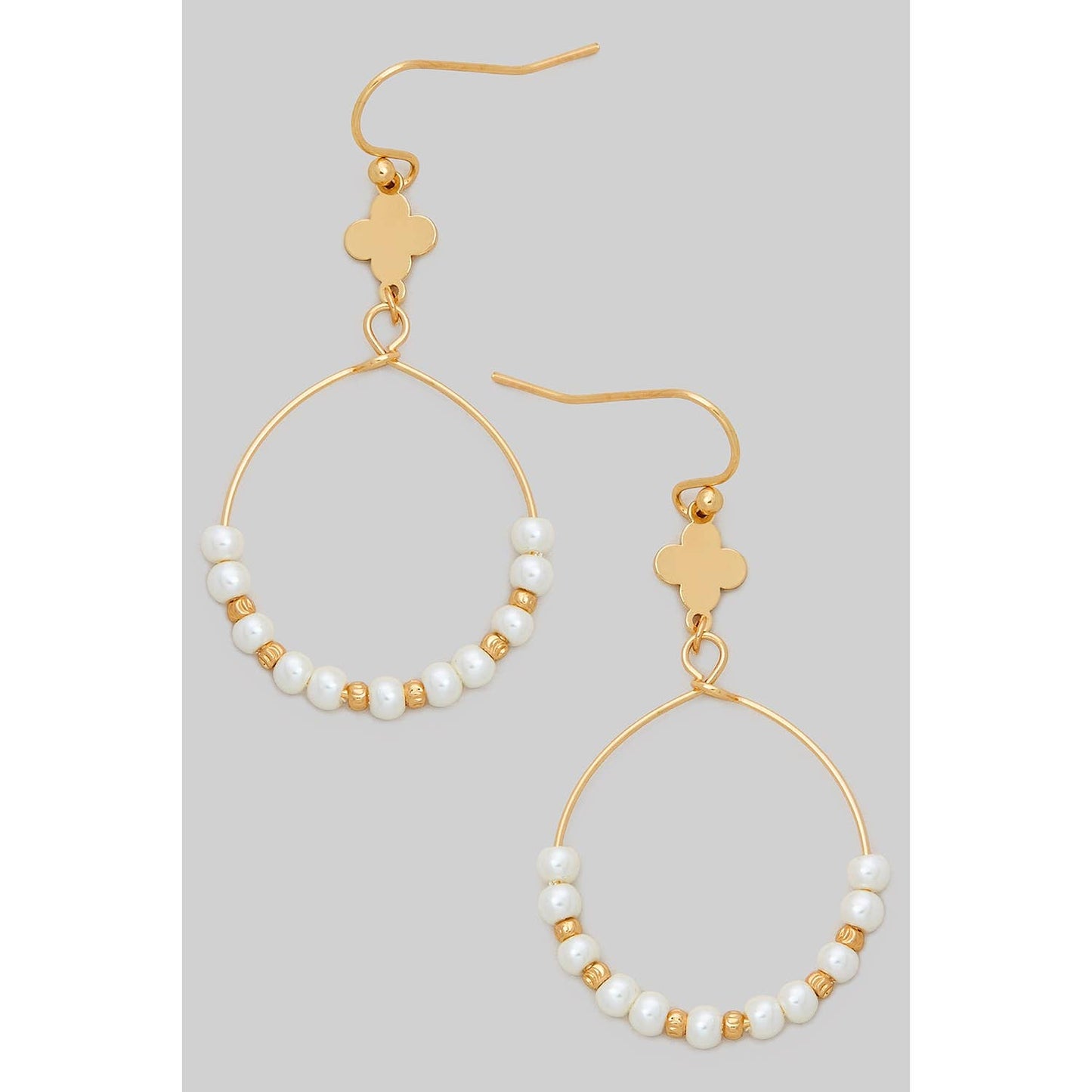 WIRE HOOPS WITH SHAMROCK AND PEARLY BEADS