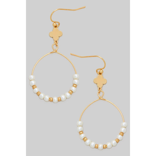 WIRE HOOPS WITH SHAMROCK AND PEARLY BEADS