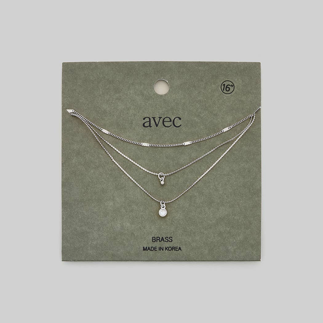 TRIPLE LAYERED CZ PENDANT SNAKE PRESSED NECKLACE