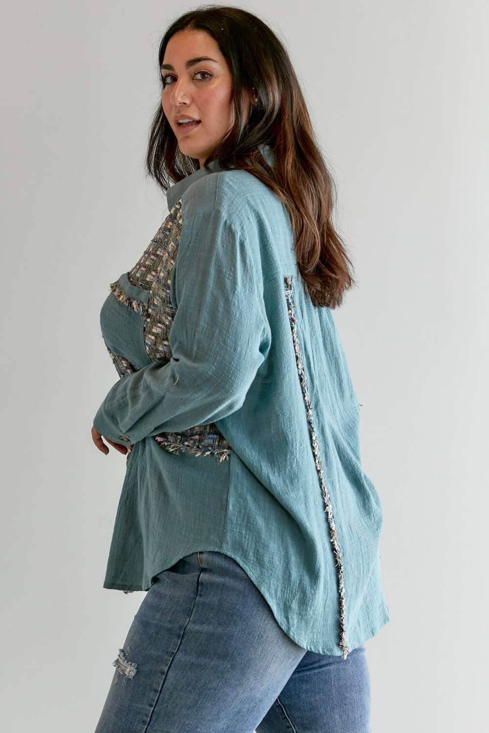 PLUS MULIT PRINTED CHEST POCKET BUTTON DOWN SHIRT