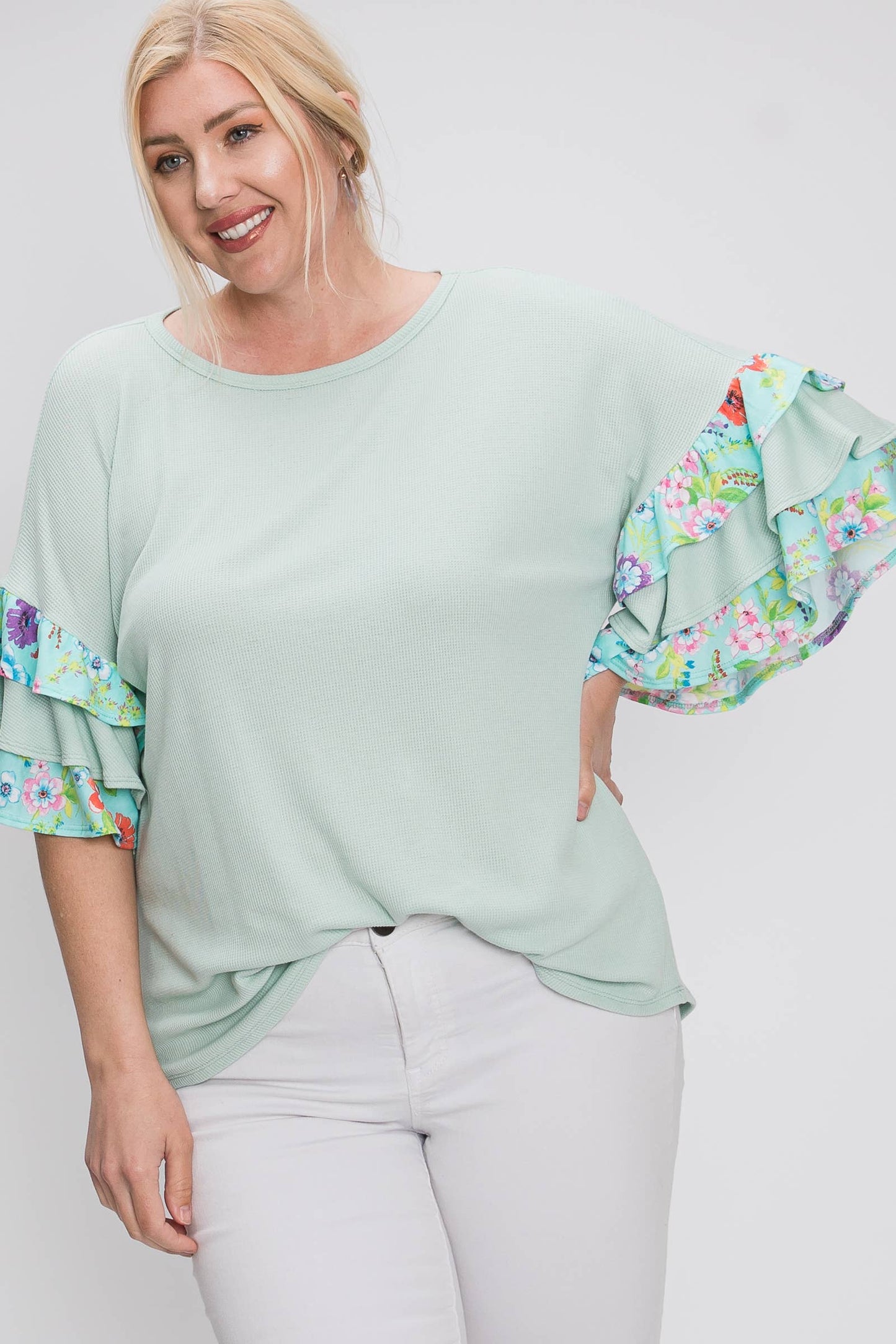 Plus tiered ruffle short sleeve top-PST6046A