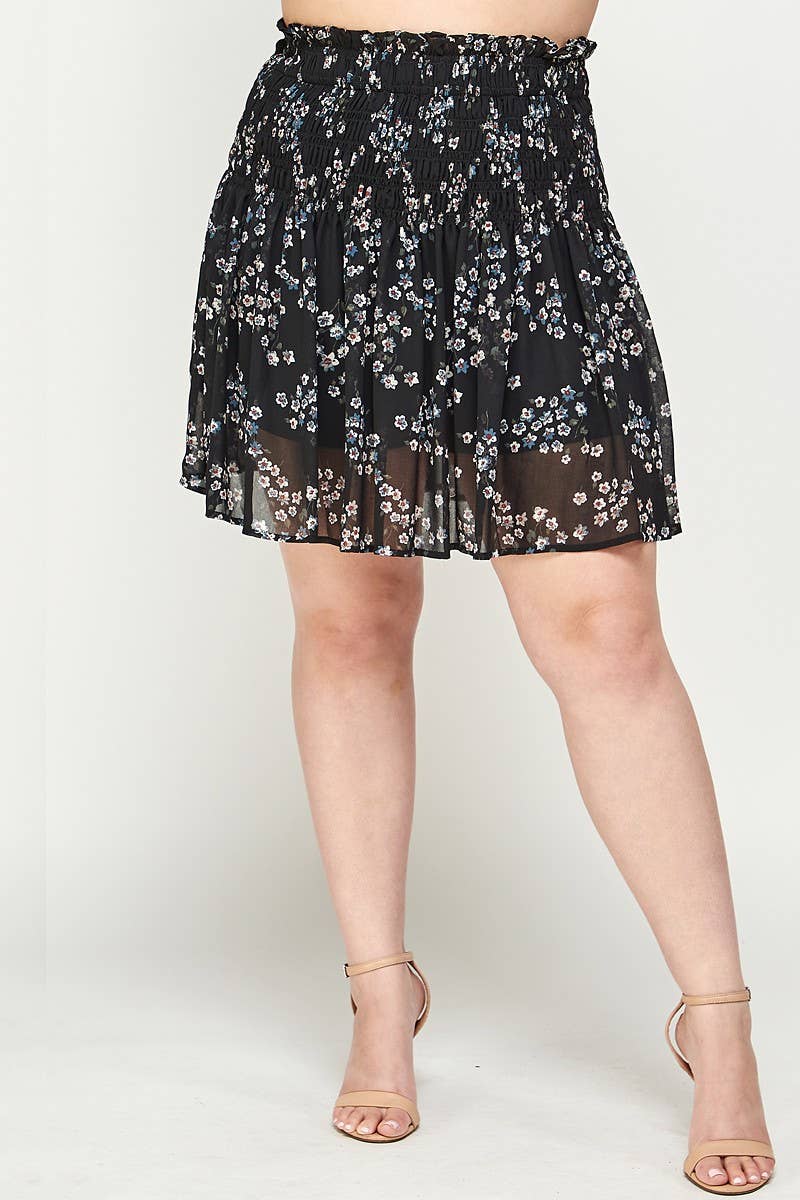 Plus Size Skort Floral Smocked A-Line - SS2163P-2SK