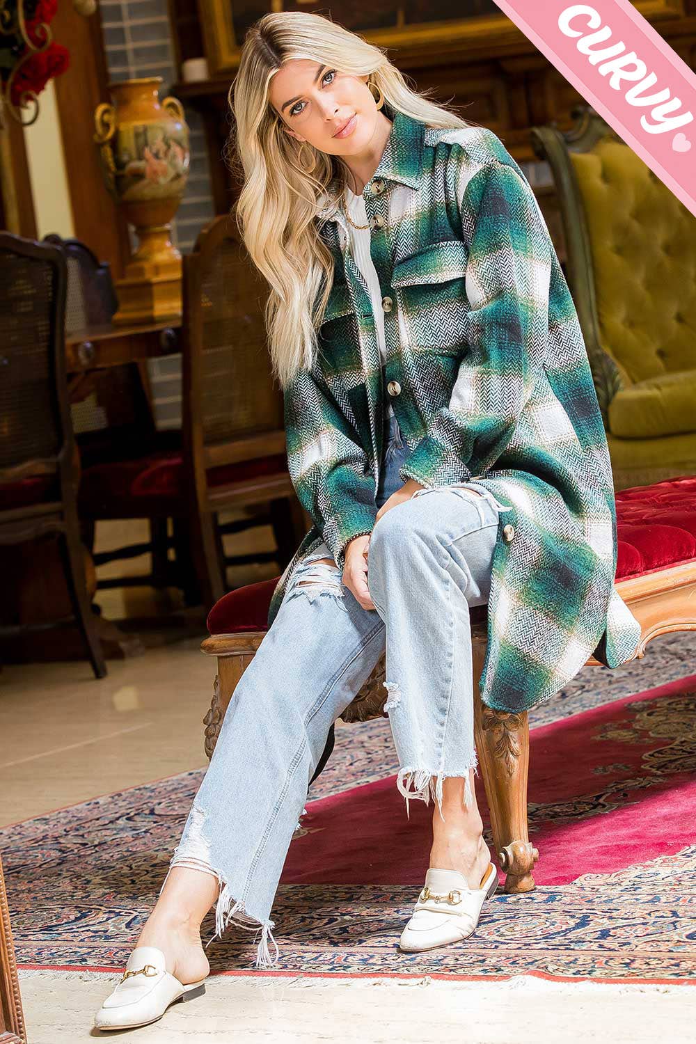 PLUS SIZE SHACKET /PLAID COAT