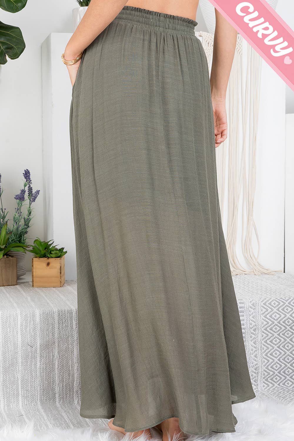 PLUS SIZE SMOCKED DRAWSTRING MAXI SKIRT