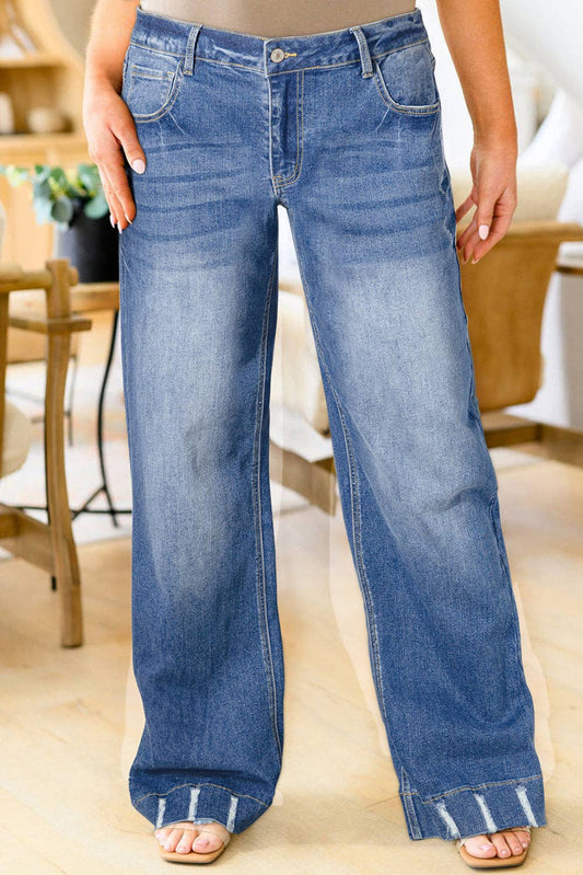 Plus Size Denim Distressed Flared Leg Jeans