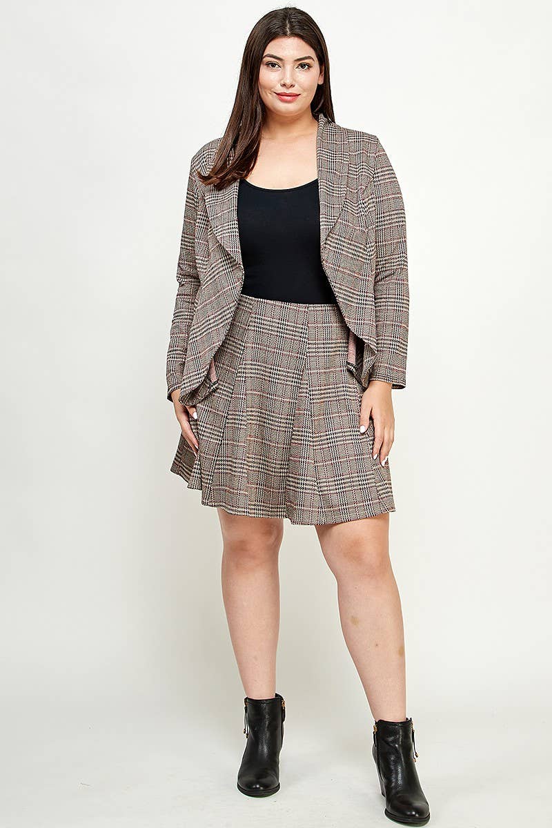 Plus Size Blazer Plaid Knit Ruffled - KY18165-J
