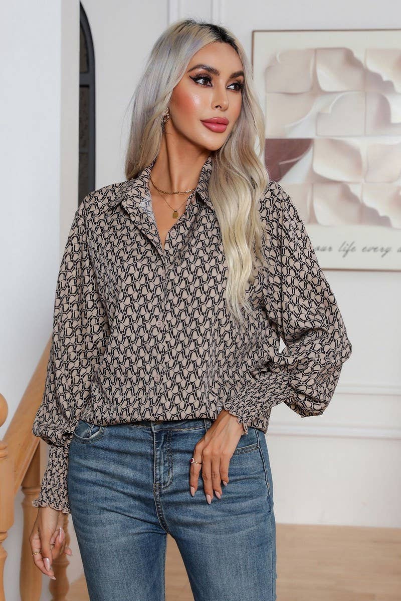 CWTBLL0697_Button Down Casual Long Sleeve Print Top