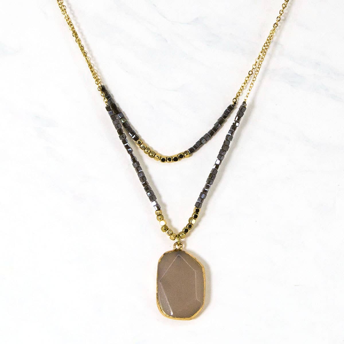 Two Layered Necklace with Stone Pendant