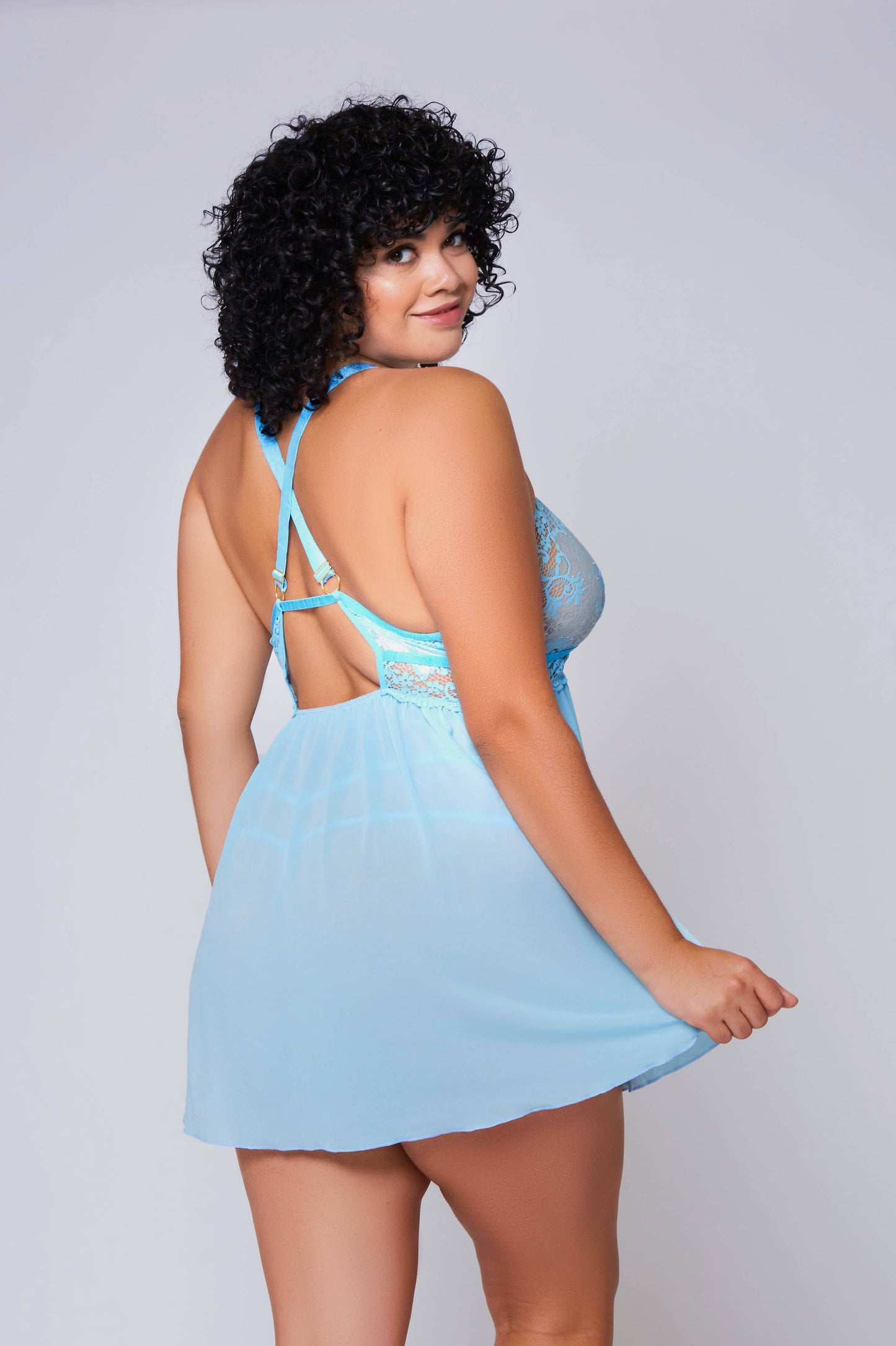 Natalia Plus Size 2 PC Lace Baby Doll Lingerie