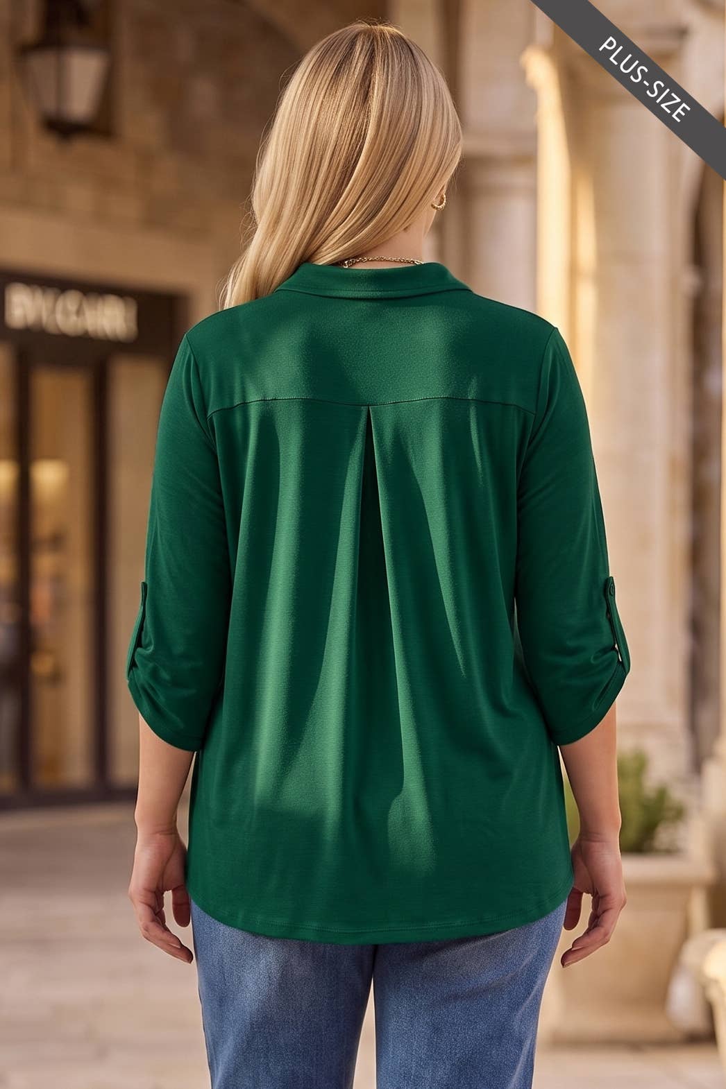 PLUS SIZE Collared 3/4 Sleeve Blouse Top