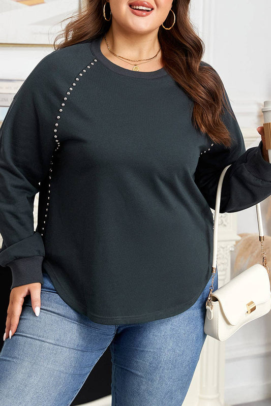 Plus Size Mineral Wash Studded Ribbed Edge Top
