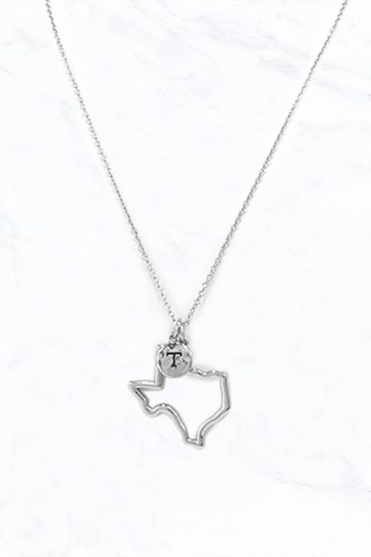 Texas State Outline T Charm Necklace