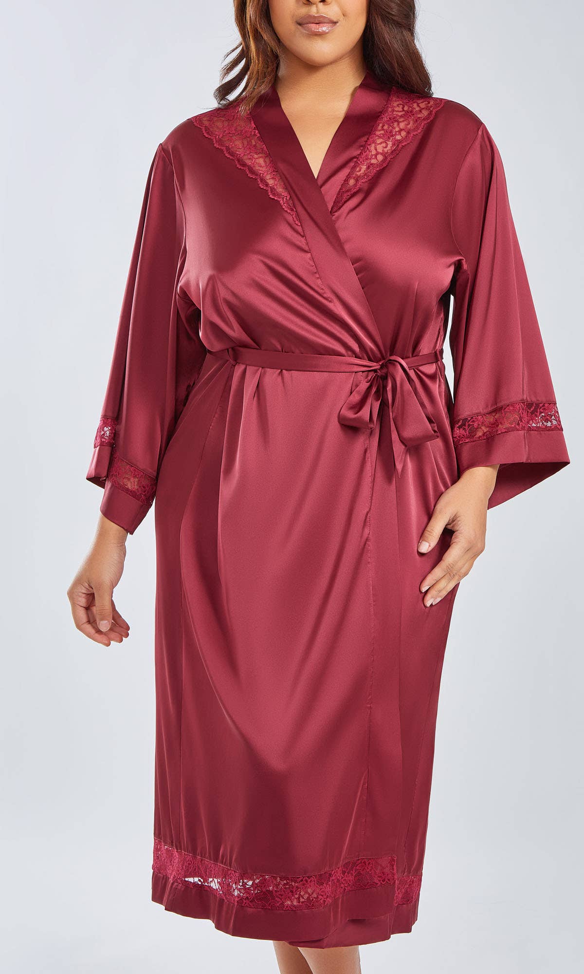 Layla Plus Size Stretch Satin Lace Cut Out Long Gown