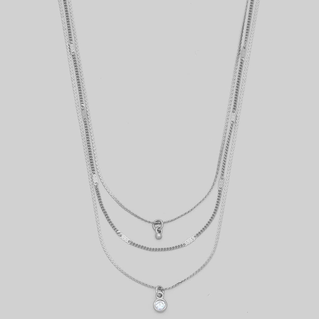 TRIPLE LAYERED CZ PENDANT SNAKE PRESSED NECKLACE