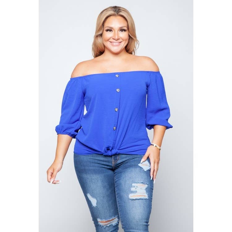 PLUS SIZE TIE FRONT OFF SHOULDER TOP