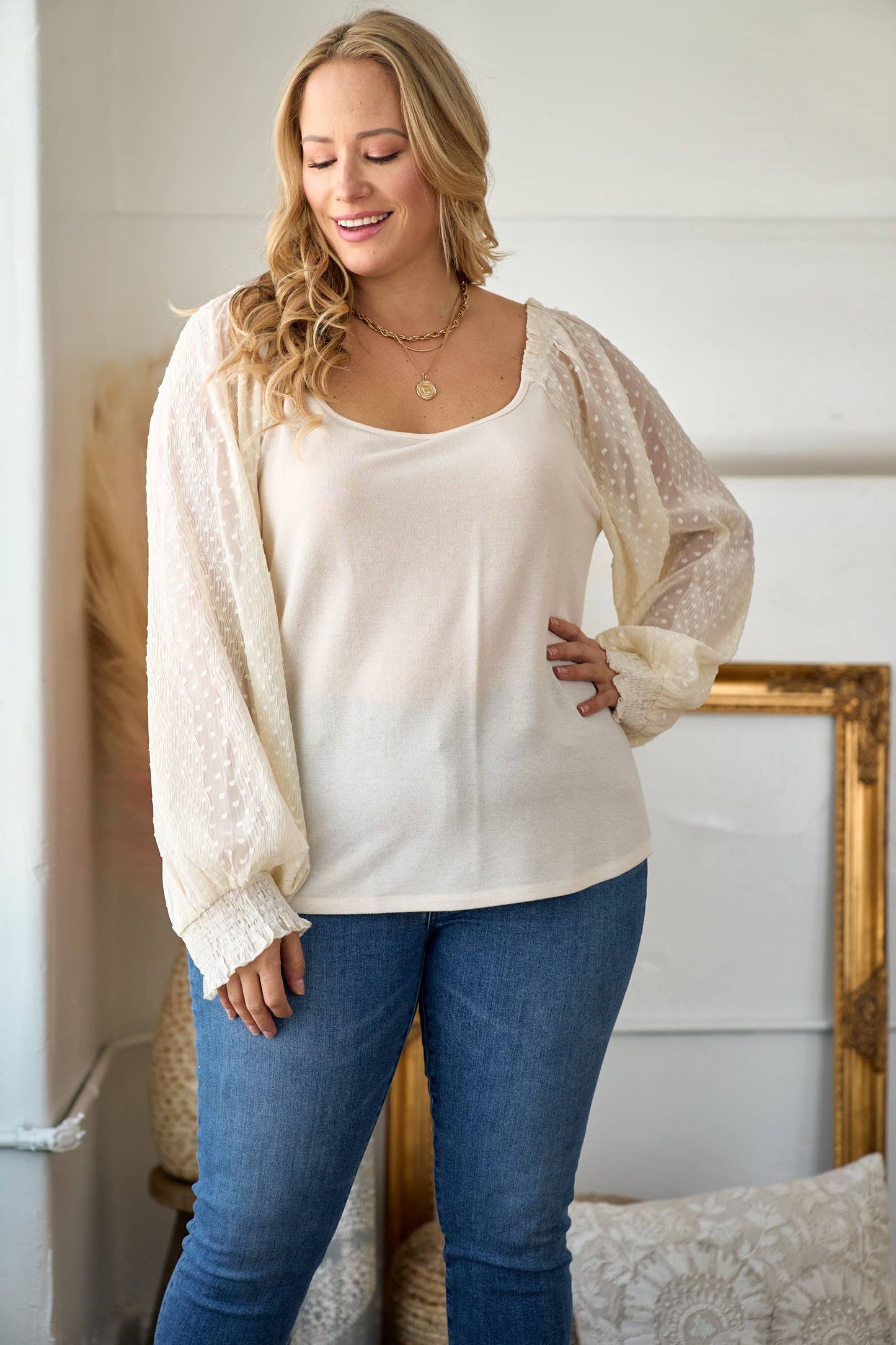 Puff Sleeve Knit Top-PIT6446