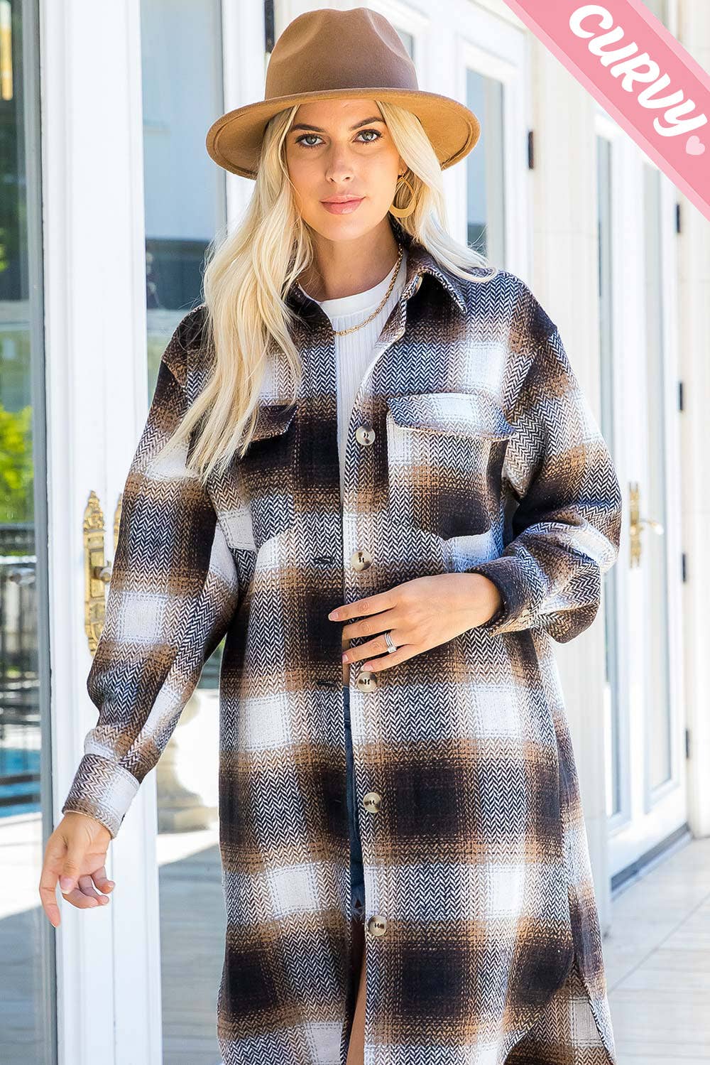 PLUS SIZE SHACKET /PLAID COAT