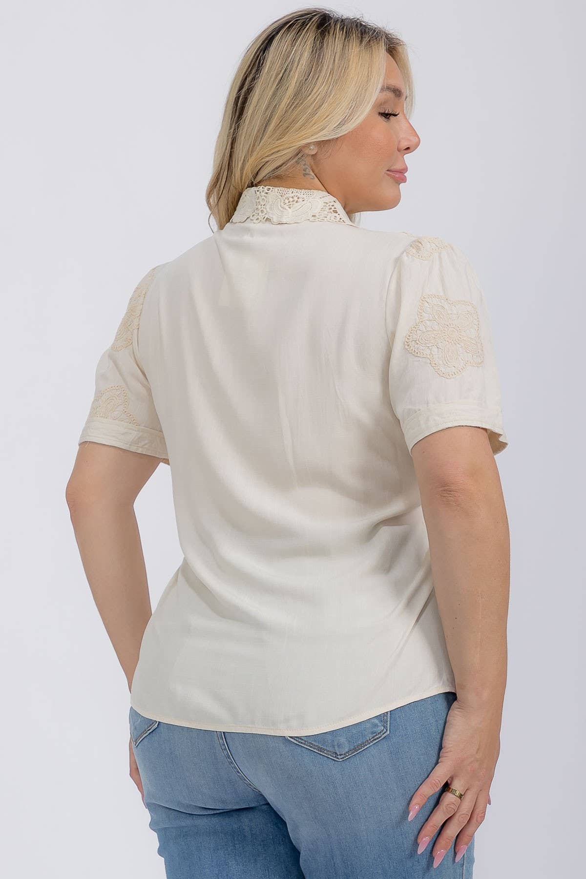Plus Embroidered Button Down Blouse