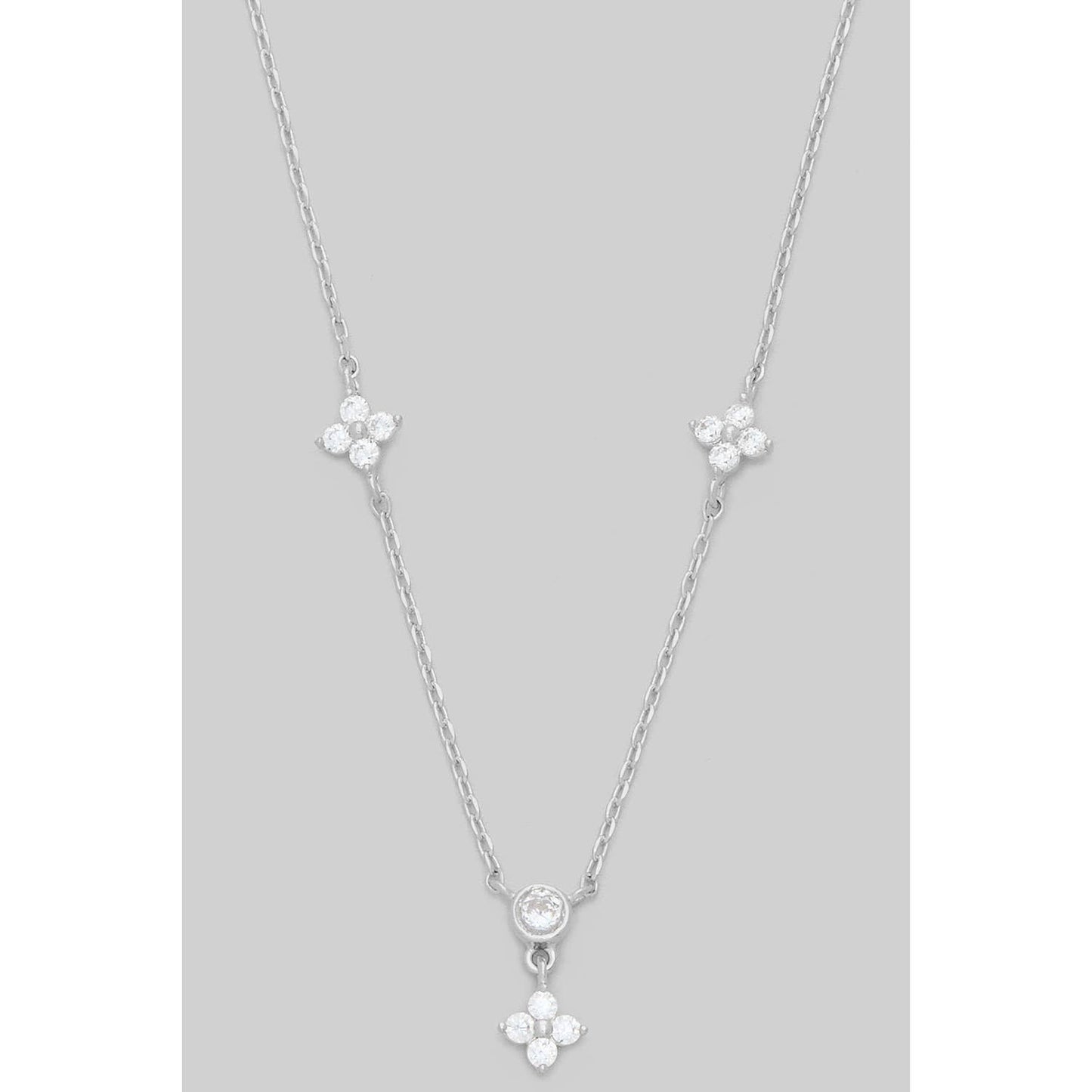 BRASS CZ FLOWER CHARM NECKLACE