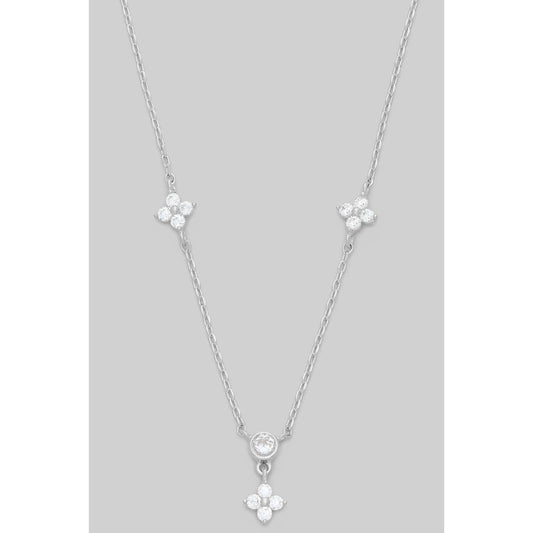 BRASS CZ FLOWER CHARM NECKLACE