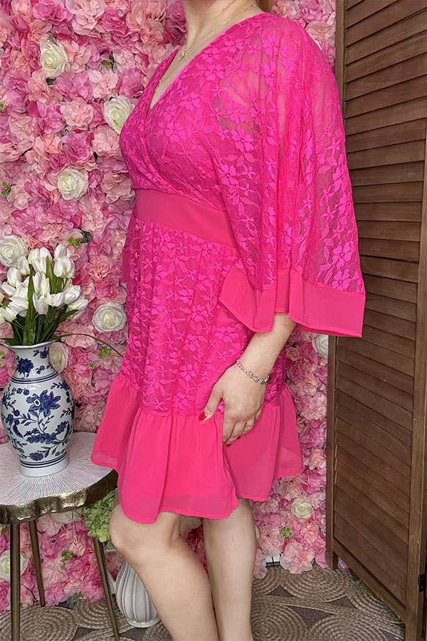 Fuchsia lace w/linling & bell sleeve & buttons BQ15956