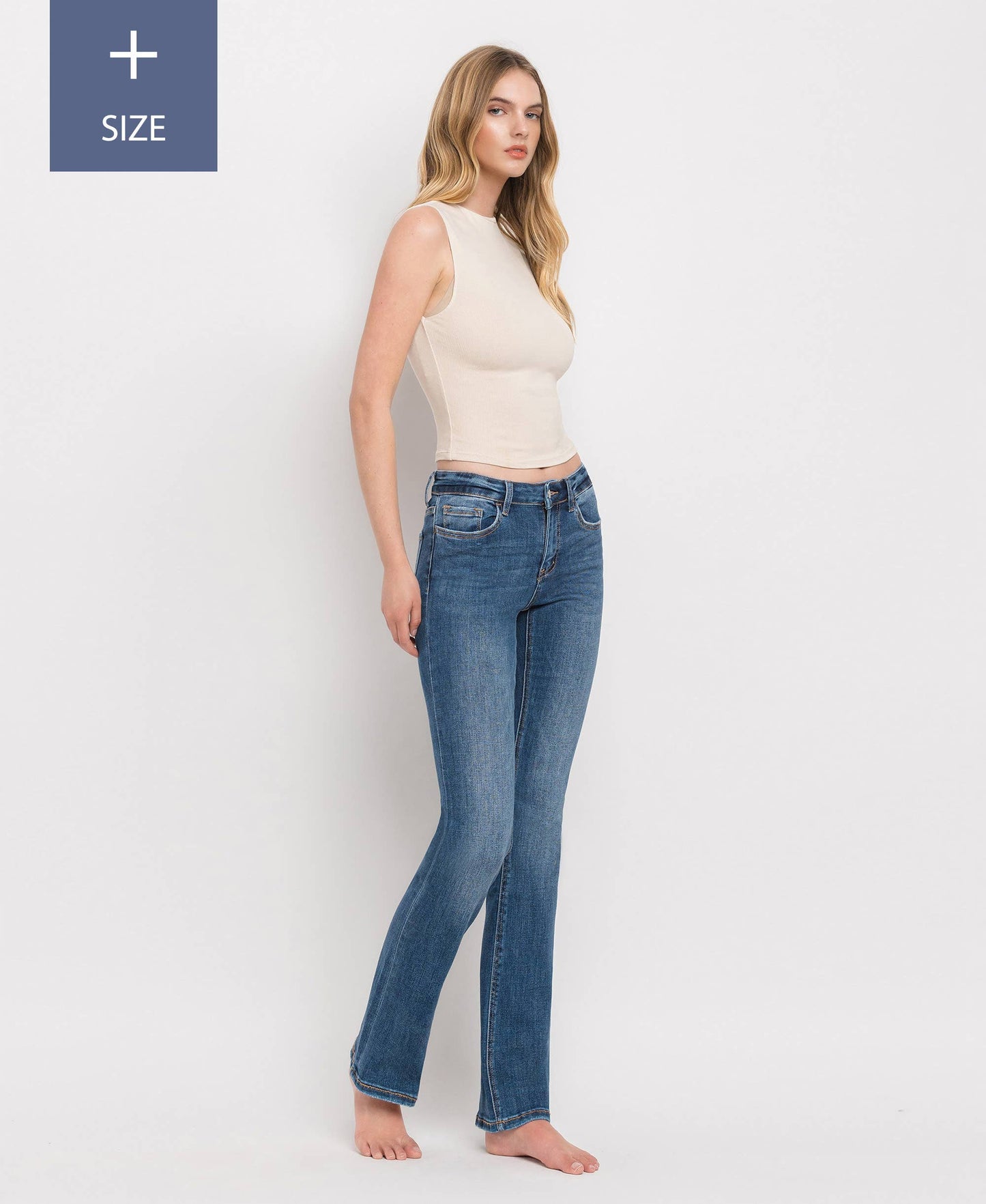 PLUS SIZE TUMMY CONTROL MID RISE BOOTCUT JEANS LV1064-P