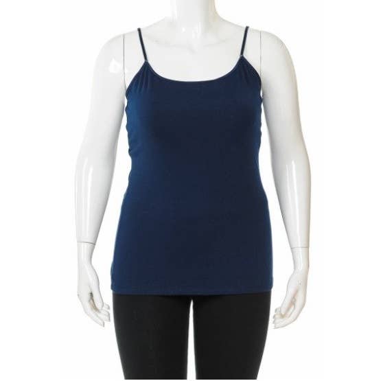 PLUS SIZE BUILT IN BRA SCOOP NECK BASIC CAMI TANK TOP
