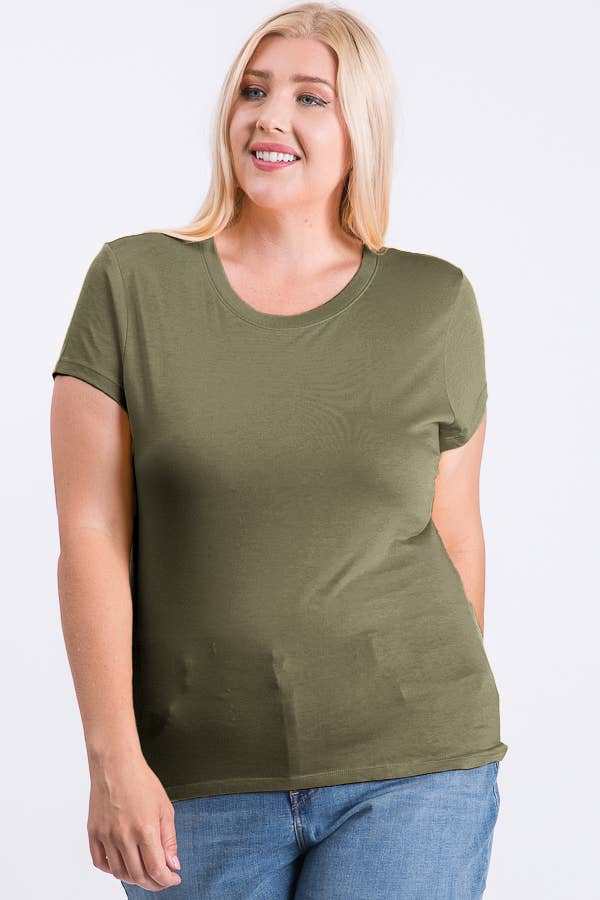Plus Size Round Neck Basic Solid Tee Cotton Top
