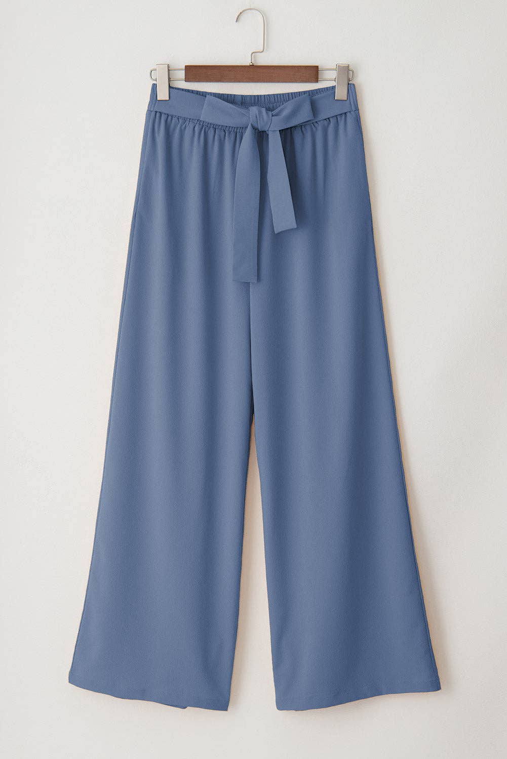 Solid Belted Wide Leg Summer Pants