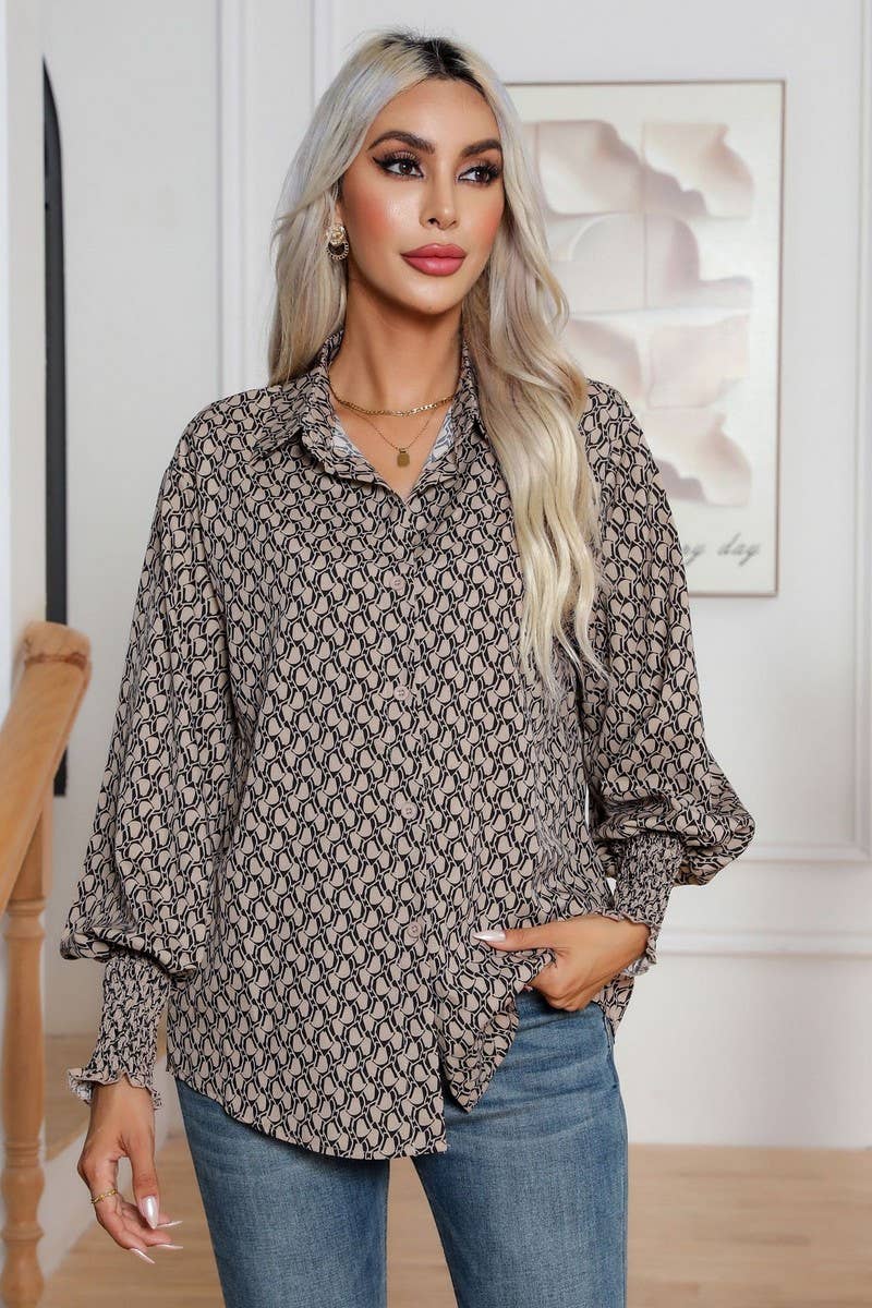 CWTBLL0697_Button Down Casual Long Sleeve Print Top