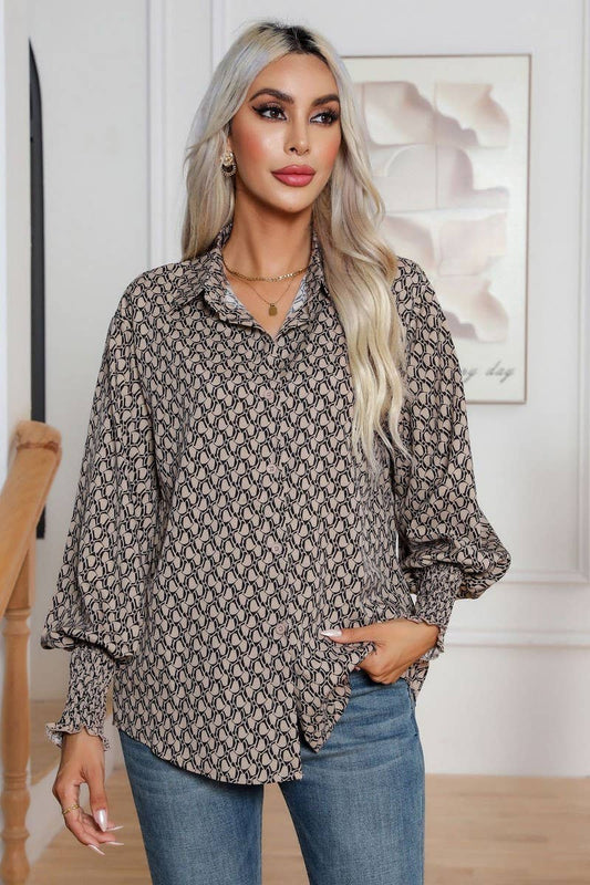 CWTBLL0697_Button Down Casual Long Sleeve Print Top