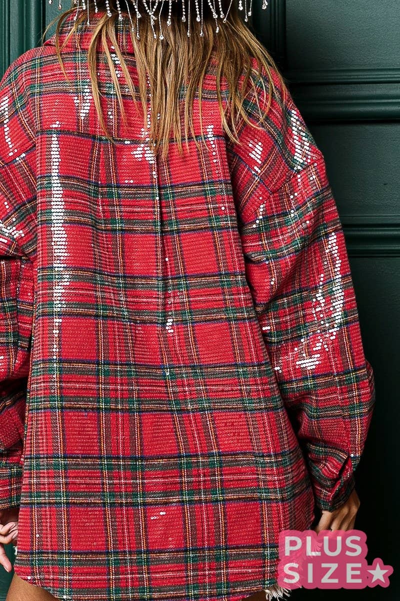 PLUS CLEAR SEQUIN PLAID CHRISTMAS SHIRT