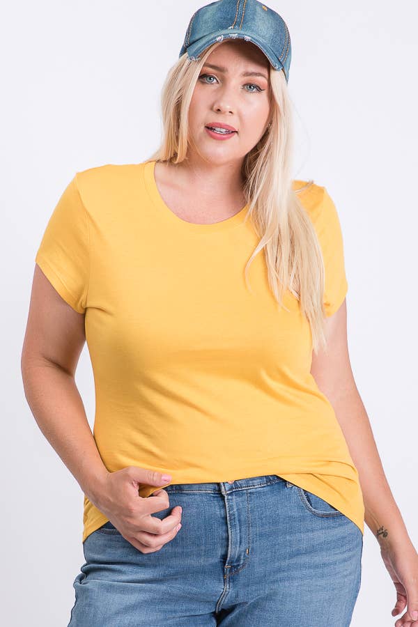 Plus Size Round Neck Basic Solid Tee Cotton Top