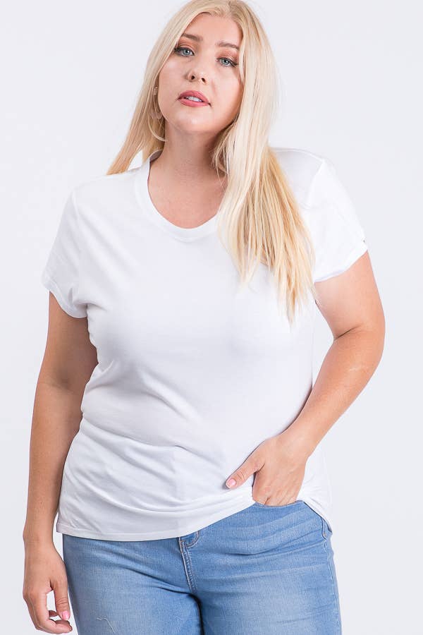 Plus Size V-Neck Basic Short Sleeve Solid Tee Cotton Top