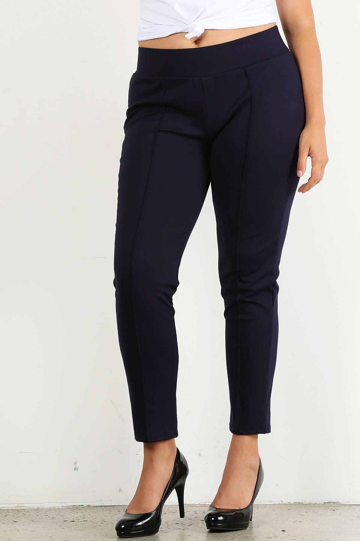 Plus Size High Waisted Pin-Tuck Skinny Pants - WG16213-2P