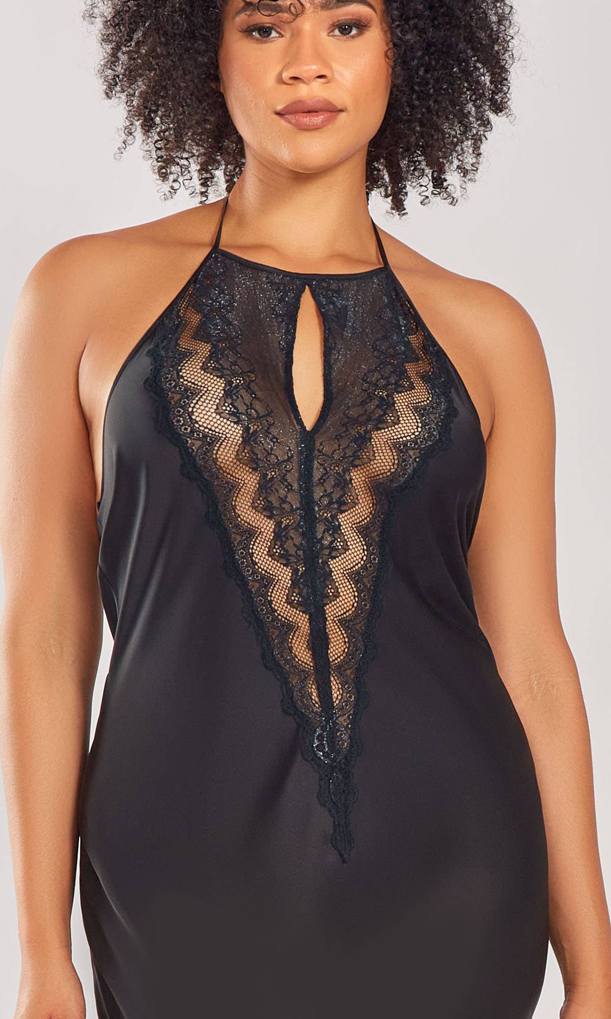 Tess Plus Size Stretch Satin Long Robe with Lace