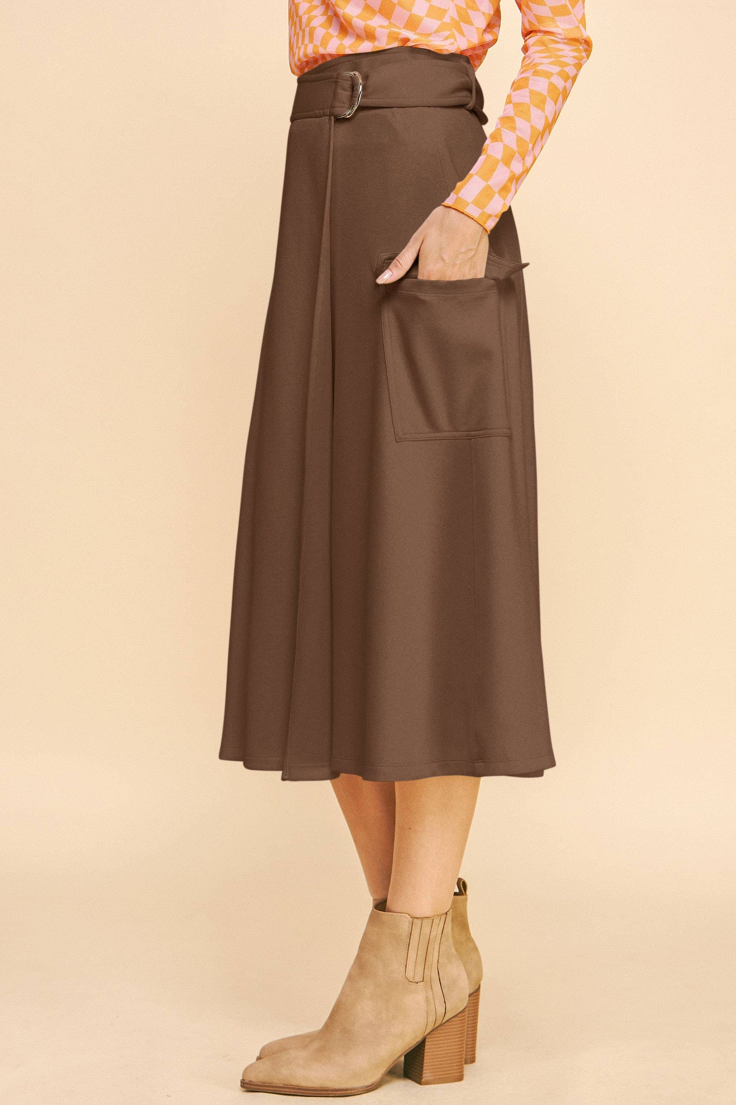 PLUS SOLID WRAP BELTED POCKET CARGO A LINE SKIRT