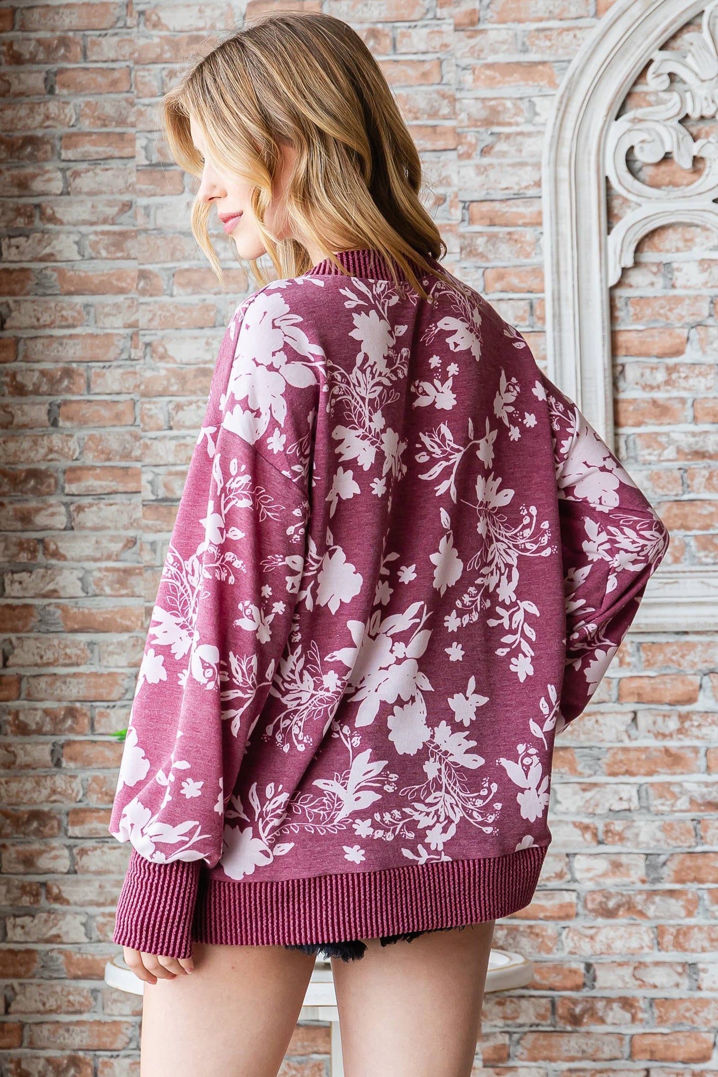 Plus printed knit top with ribbed contrast details-PLT10902